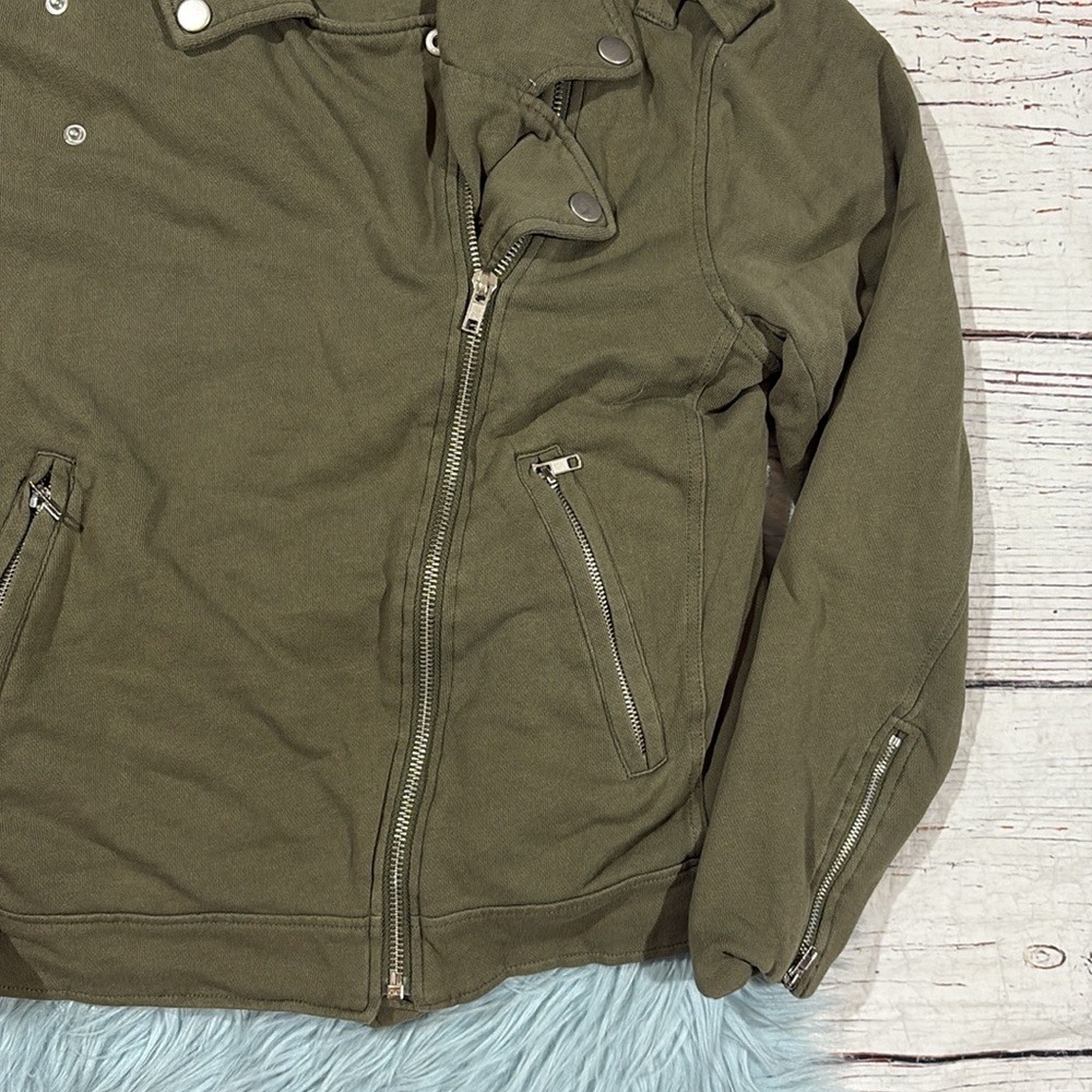 Evereve French Terry Olive Green Moto Jacket - Picture 6 of 9